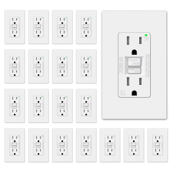GFI GFCI Outlet ELEGRP de 15 amperios con autocomprobación y diseño más delgado, paquete de 20