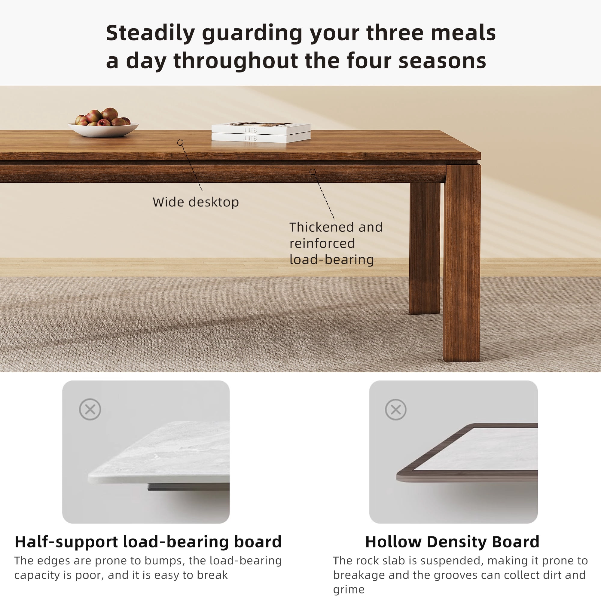 NessCarsti Brown Modern Farmhouse Wooden Dining Table, Seats 6 - 8, for Dining/Living Room
