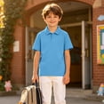 thumbnail image 4 of 2 Pack Boys School Uniform Short Sleeve Polo Shirts Size 10-12 Soft Breathable Collar with Buttons Golf Polo Shirt Performance Uniform Shirts Royal Blue 130, 4 of 5