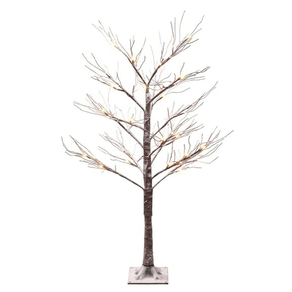 4 ft Pre-Lit Flocked Brown Artificial Twig Tree