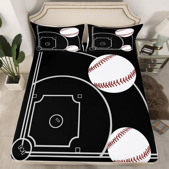 Baseball Fitted Sheet Twin Size Sports Bed Sheets Baseball Game Themed Bed Set Baseball Field Print Bedding Sets Teen Sports Game Bedding(No Top Sheet)