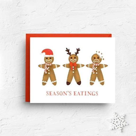 Gingerbread Cookies Christmas Card – “Season’s Eatings” Design with Fun Detailing – Envelope Included, Blank Inside – Perfect Holiday Greeting for Family and Friends