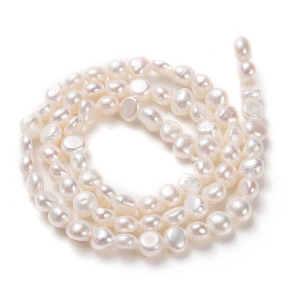 2Strand Natural Cultured Freshwater Pearl Beads Strands Two Sides Polished White 4~5x5~6mm Hole: 0.7mm about 70pcs/strand 13.78 inch(35cm)