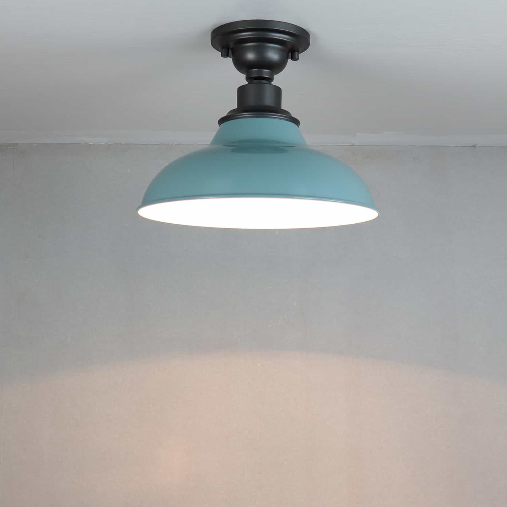 Modern Light Blue Semi Flush Mount Light Barn Shade Ceiling Light Fixture