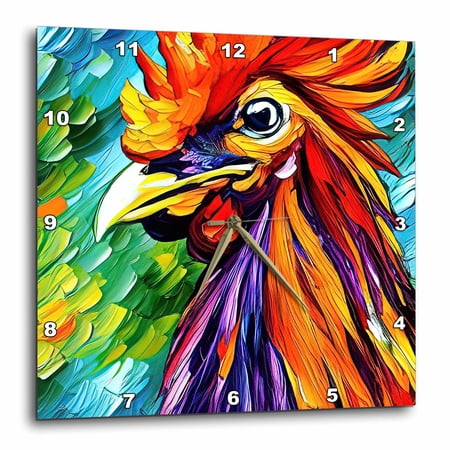 3drose Cool Colorful Rooster Portrait. Chic Digital Painting Gift Card 10x10 Wall Clock