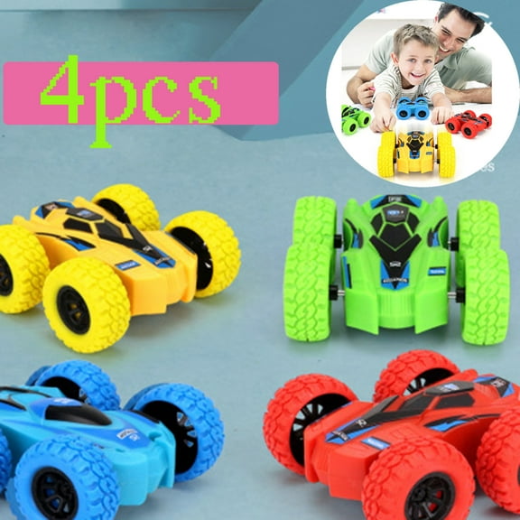 DODOING Pull Back Cars Wind up Cars Car Toy Set for 2 3 4 5  Year Old Boys Girls Double Sided Stunt Flip Cars Friction Powered Cars Double Side Trucks Toys Set