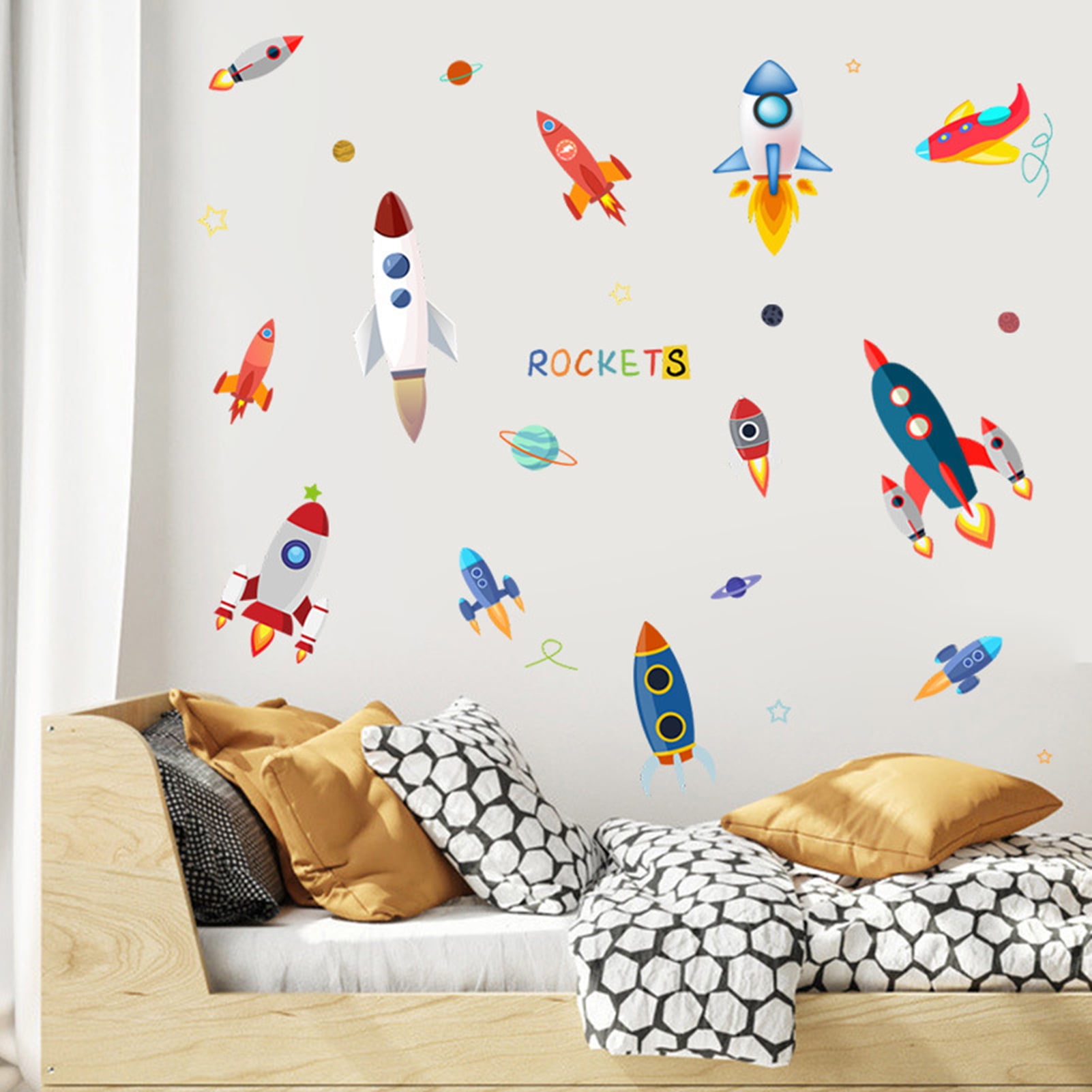 decalmile Space Planets Rockets Kids Wall Decals Solar System Stars Wall Stickers Baby Nursery Boys Bedroom Playroom Wall Decor