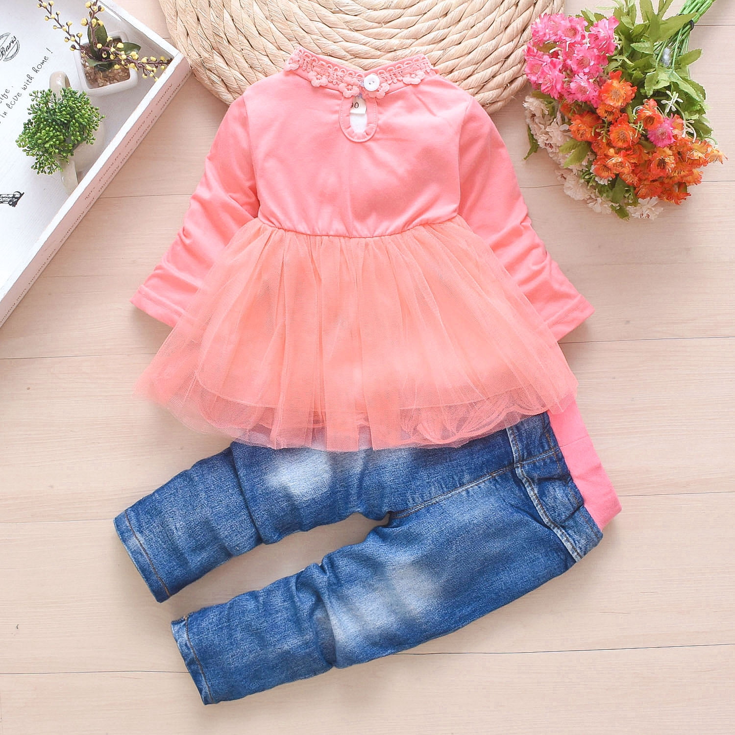 Peacolate 6M-4Years Spring Autumn Baby Girls Sets Denim 3 Pcs Clothes Long Sleeve T-Shirt Denim Jacket and Jeans,Pink,3-4years