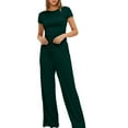 thumbnail image 6 of fheaev Summer 2 Piece Outfit for Women Ruched Short Sleeve Crewneck Tops Wide Leg Pants with Pockets Casual Tracksuit Sets, 6 of 7