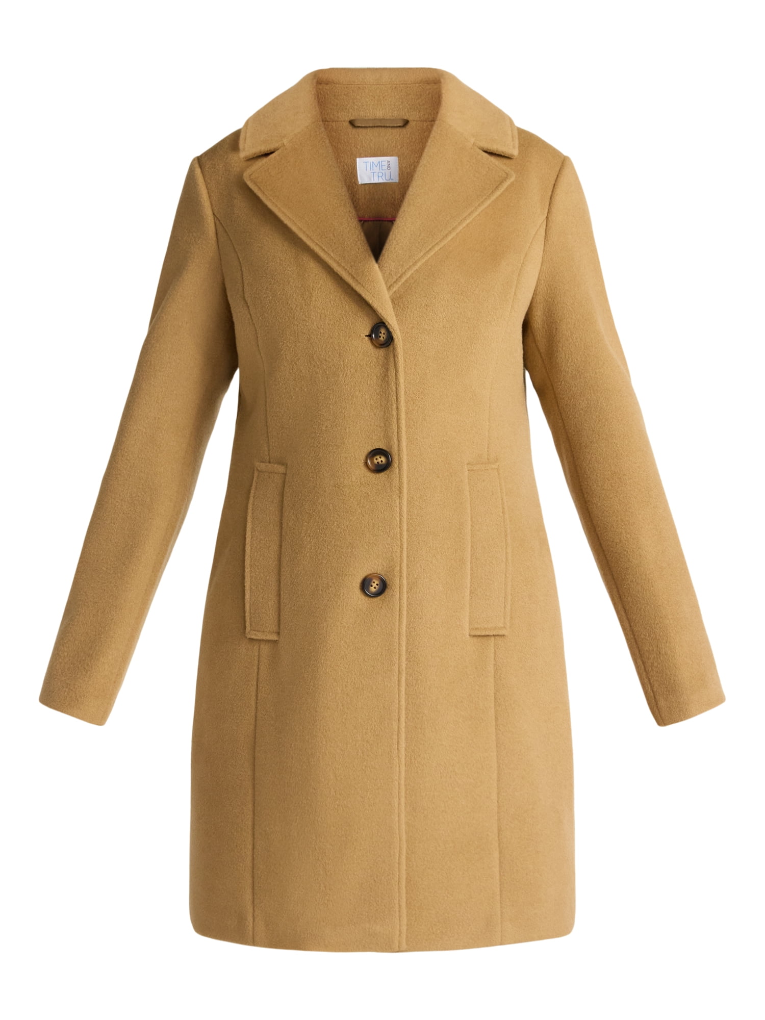 Time and Tru Women's and Women's Plus Faux Wool Boyfriend Coat, Sizes XS-2X