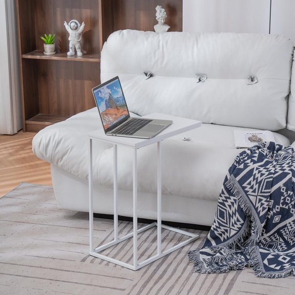 Ktaxon 22.8" C-Shaped End Table for Living Room, Couch Snack Side Table for Bedroom White