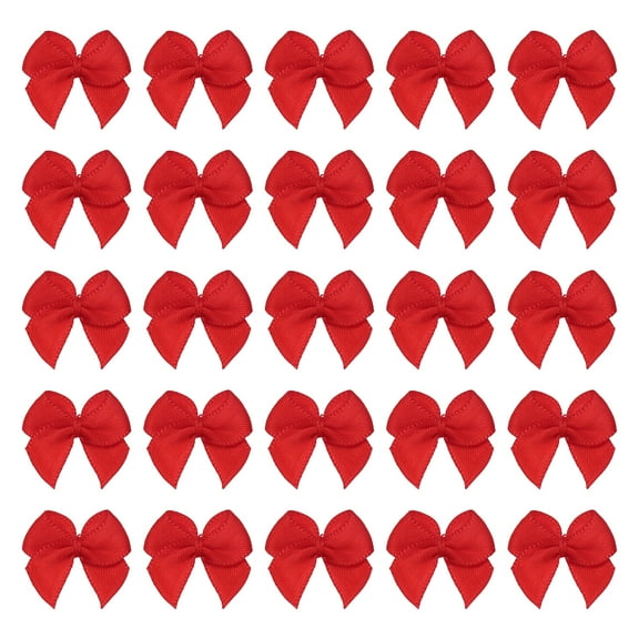 60 Pcs Mini Ribbon Bow 3/4" Mini Fabric Satin Ribbon Flower Bows for Craft DIY Sewing Wedding Birthday Party, Red