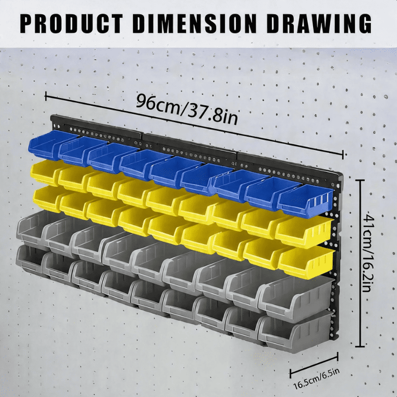 45 Pcs Wall Mount Storage Bins, Hardware Organizer Rack for Tools, Screws, Nuts & Bolts