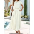 thumbnail image 4 of Summer Skirt Set for Women 2 Piece Outfit Cap Sleeve Top Elastic Waist Maxi Dress Set with Pockets Creamy White M, 4 of 7