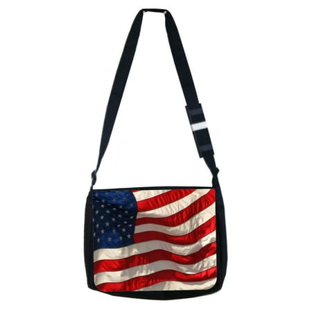 Black Messenger Shoulder Bag Patriotic American Flag Print Design - Girls / Boys Black Laptop Shoulder Messenger Bag ()
