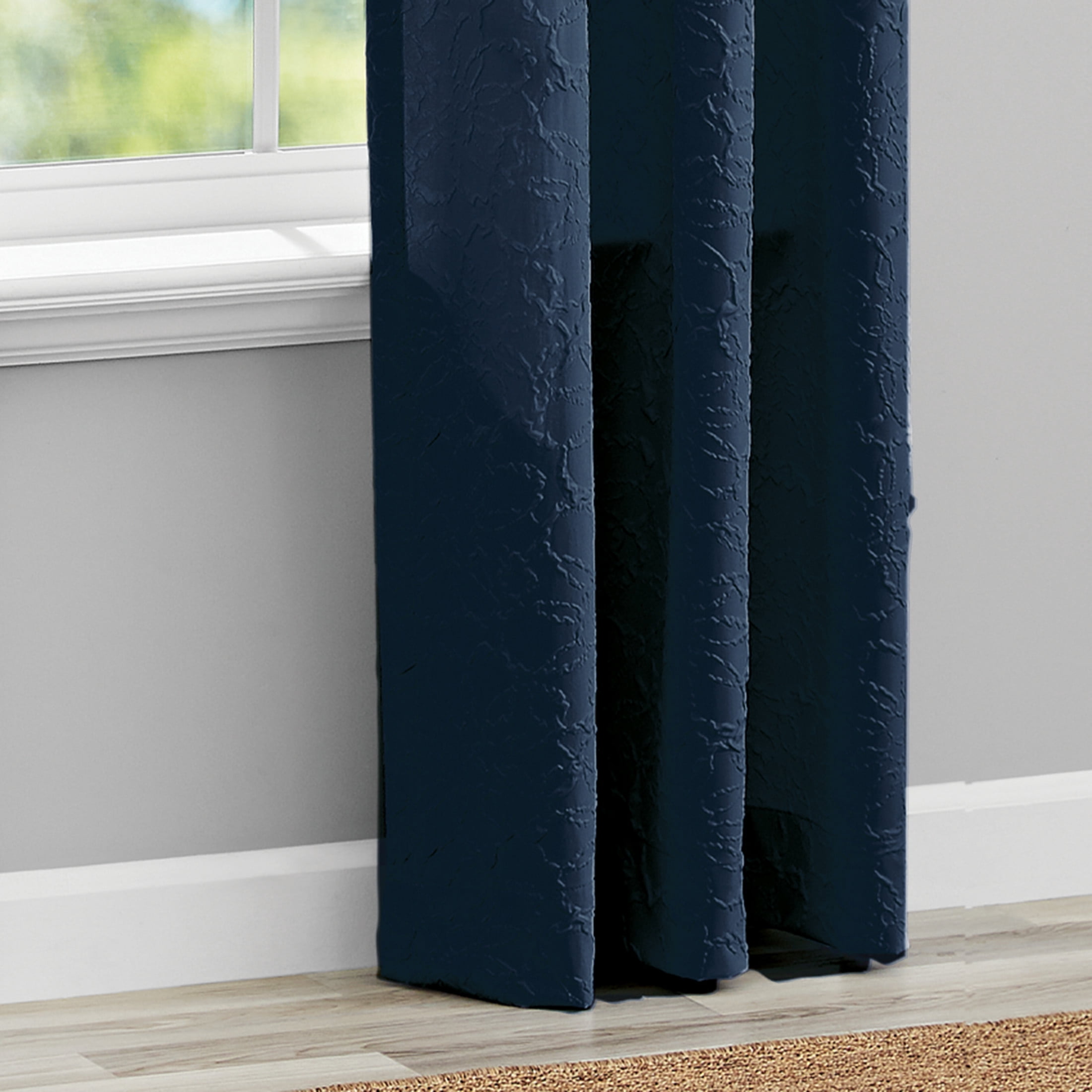 Mainstays Microsculpt Floral Rod Pocket Curtain Panels, Set of 2, Blue Cove, 37" W x 84" L