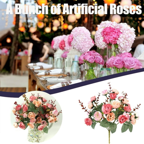 Xihbxyly Ramo de Rosas Artificiales de Seda, Aspecto Suave y Natural, Ideal para Bodas, Oficina y Hogar, Multiusos, 7 Ramas, 28 X 20 Cm.