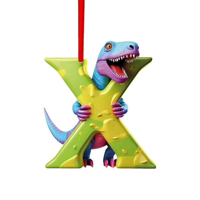 Adorno Navideño de Dinosaurio con La Letra 26 Del Alfabeto Inglés | Fácil de Colgar | Reutilizable | Adorable | Ambiente Festivo | Gran Variedad de Usos | Color Como Se Muestra | 1 Adorno para Árbol