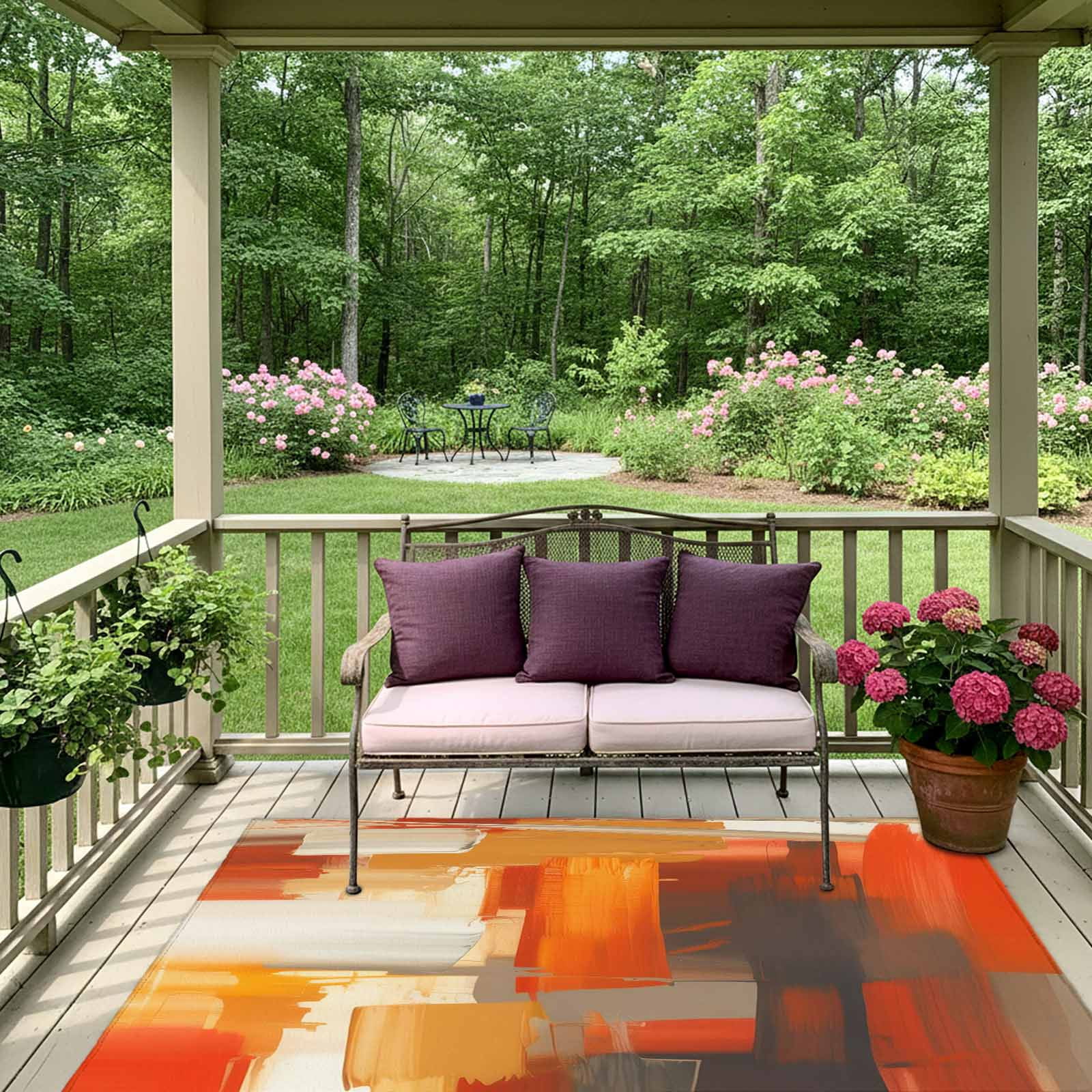 Burnt Orange Brown Outdoor Rug 4x6 Ft, Non Slip Washable Area Rug, Farmhouse Ombre Abstract Mottled Art Patio Rugs Carpet Runner, Large Floor Mat for Indoor/Outdoor Deck Porch Camping