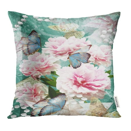 Spring Pearl The Last Flower USART Flower Congratulations with Peonies Butterflies and Pearls Beautiful Spring Pillowcase Cushion Cover 18x18 inch ()
