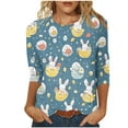 thumbnail image 2 of Cavosen Happy Easter Flowy Tops for Women 3/4 Sleeve Summer Bunny Eggs Print Pullover Blouse Crewneck Festival Shirts Vacation Holiday T Shirts Casual Dressy Fashion Tees Blue S, 2 of 5