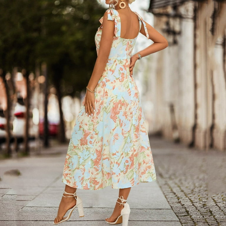 adviicd Corset Dress Womens Summer Short Puff Sleeve Casual Semi Formal Fit and Flare Wedding Guest Work Dresses with Pockets Beige M