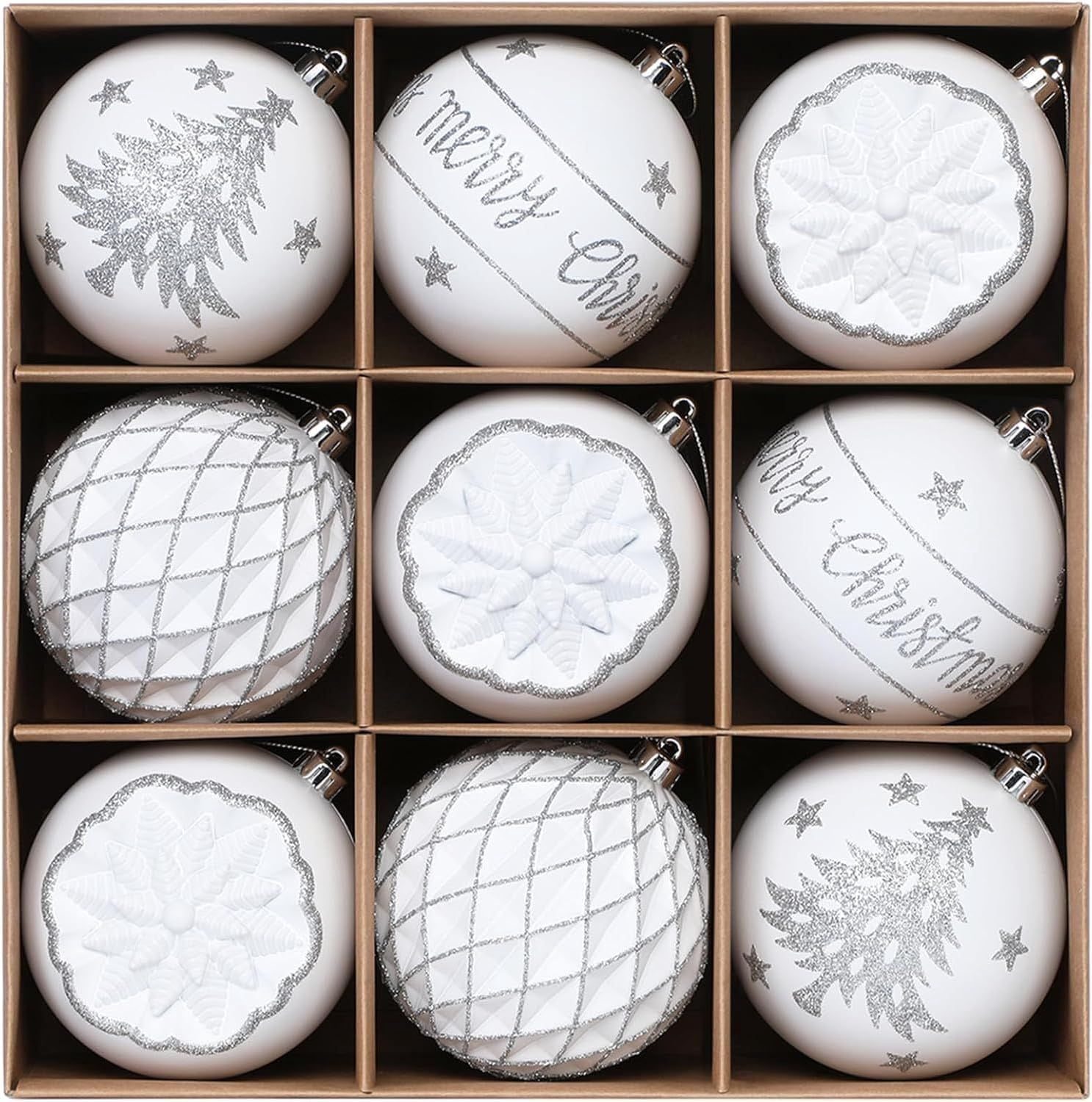 100MM/4 Inch 9PCS Large Christmas Balls Ornaments, Shatterproof Plastic Hanging Big Baubles Set for Xmas Tree Decoration Holiday Party Wedding Decorations with Hook