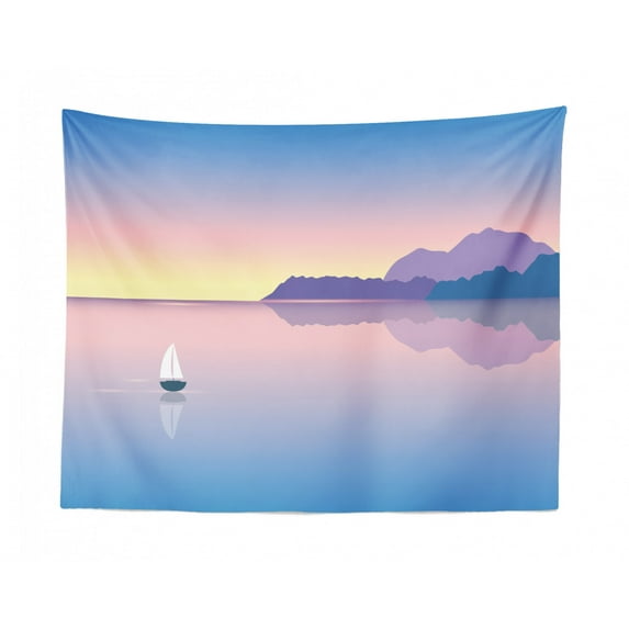 Travel Tapestry, Explore The World Themed Graphic with Famous Architectural Landmarks, Fabric Wall Hanging Decor for Bedroom Living Room Dorm, 2 Sizes, Deep Sky Blue Multicolor, by Ambesonne