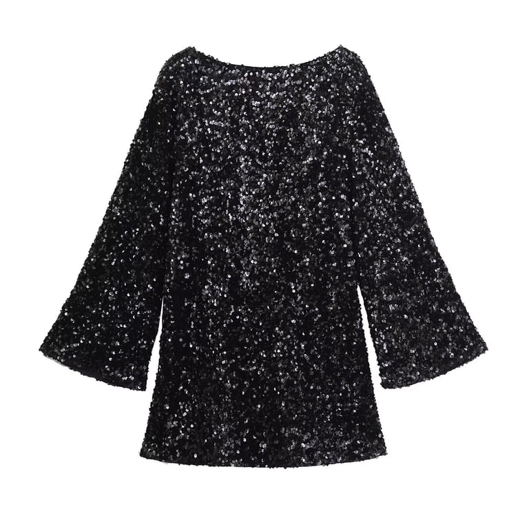 womens sequin bow dress Irina White Sequin Mini Dress with Black Bow L