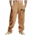 thumbnail image 2 of Xuniizn Linen Pants Men Drawstring Elastic Waist Casual Loose Beach Holiday Pants with Pockets Plus Size Breathable Hiking Pants, S-3XL, 2 of 9