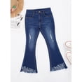 thumbnail image 4 of Hansber Kids Girls Vintage Flared Jeans Elastic Waist Bell Bottoms Casual Denim Pants Distressed Dark Blue 16, 4 of 7