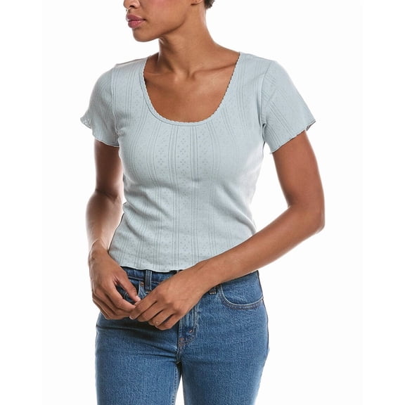 PERFECTWHITETEE womens Helena Pointelle Crop T-Shirt, l, Blue