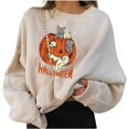 thumbnail image 1 of Chandails en Molleton d'Halloween pour Femmes Imprimé Squelette de Citrouille Surdimensionné Automne Chaud Doux Manches Longues Col Rond Pull Tops, 1 of 6