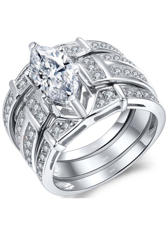 Sterling Silver Marquise Cubic Zirconia Set Ring main image 1