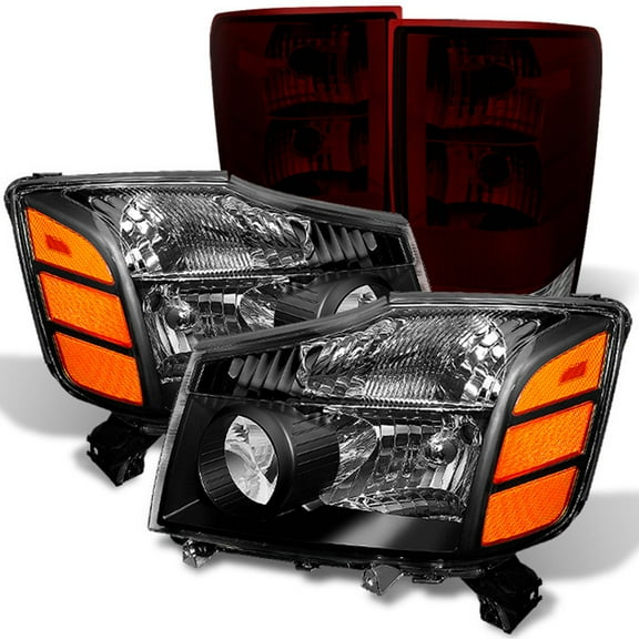 AKKON - For Nissan 04-15 Titan Pickup Truck Black Headlights   Red Smoked Tail Light Brake Lamp