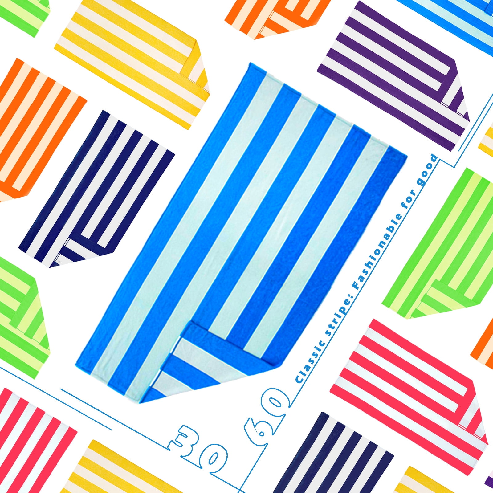 Exclusivo Mezcla 4-Pack Large Cabana Stripe Lightweight Soft Microfiber Beach Towels, Highly Absorbent Travel Pool Towel(Blue,30"x60")