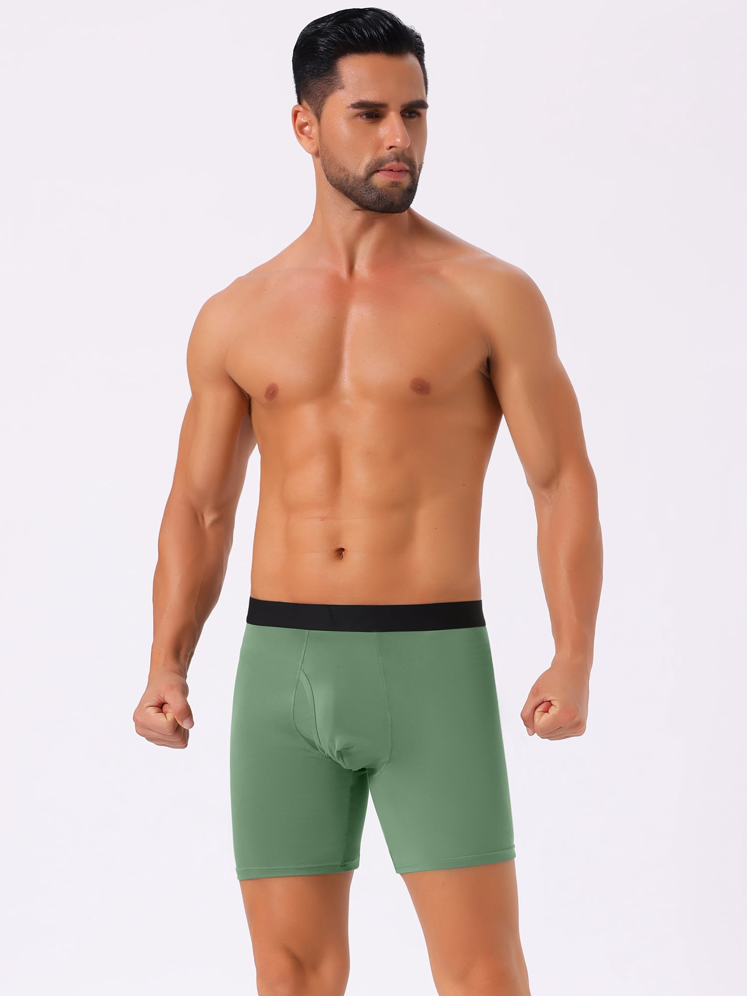 DARING DIVA Men's Lightweight Solid Color Soft Stretch Open-fly Boxer Briefs 34 Green