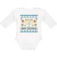 thumbnail image 3 of Inktastic Happy Hanukkah Sweater Style Design with Menorah and Dreidel Boys or Girls Long Sleeve Baby Bodysuit, 3 of 5