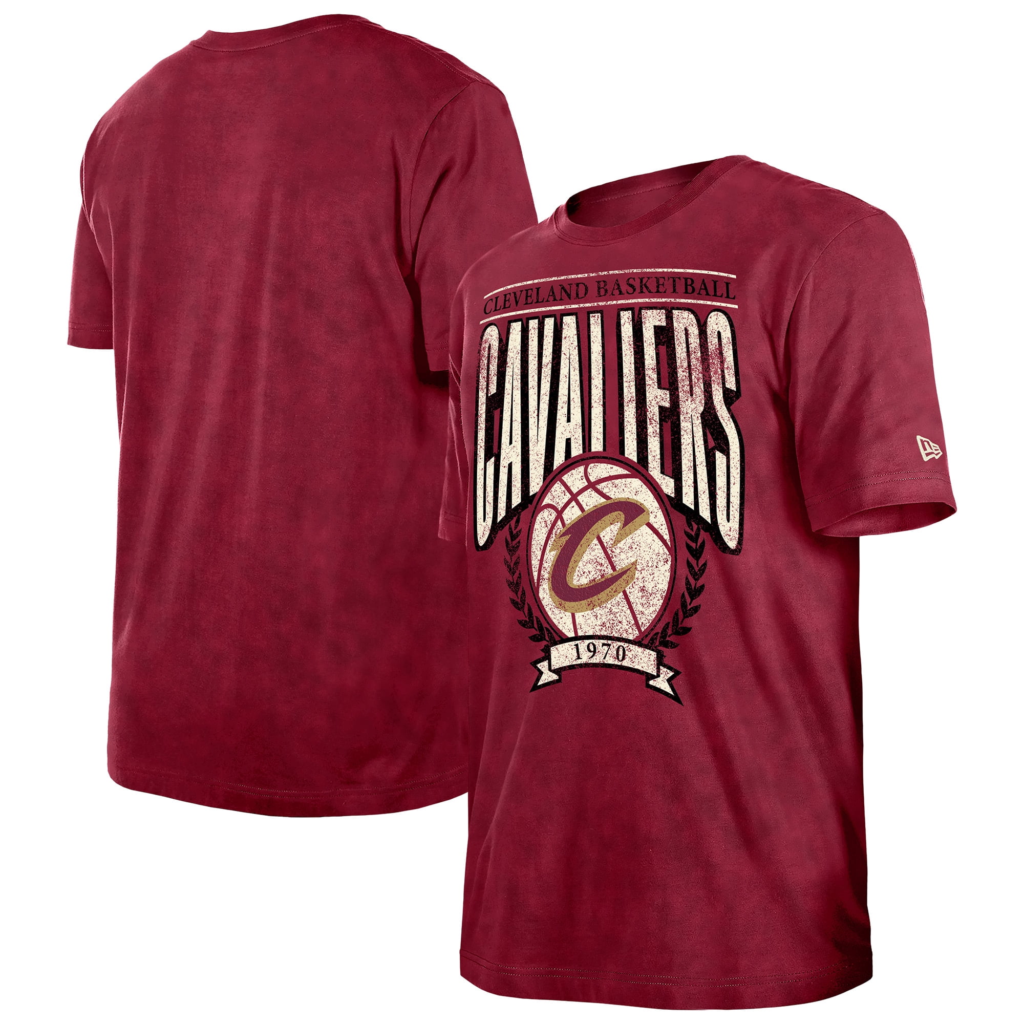 Men's New Era Wine Cleveland Cavaliers Throwback Vintage Boxy Mineral Wash T-Shirt