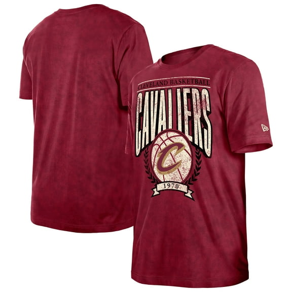 Men's New Era Wine Cleveland Cavaliers Throwback Vintage Boxy Mineral Wash T-Shirt