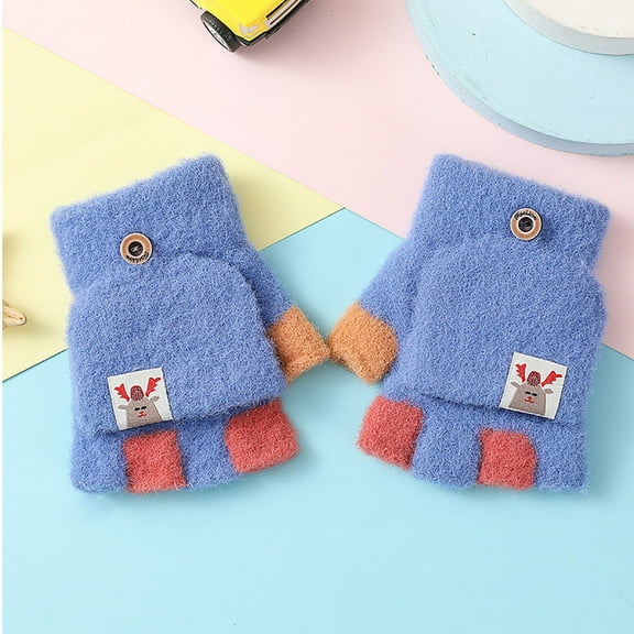 Dyfzdhu Kid Winter Gloves Children Stretchy Warm Gloves Boys Or Girls Knit Gloves Blue