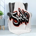 thumbnail image 4 of Jack Soft Flannel Fleece Throw Blanket, Graffiti Font Style Male Name Hip-hop Design Urban Modern Typography, Cozy Plush for Indoor and Outdoor Use, 50" x 70", Vermilion White, by Ambesonne, 4 of 5