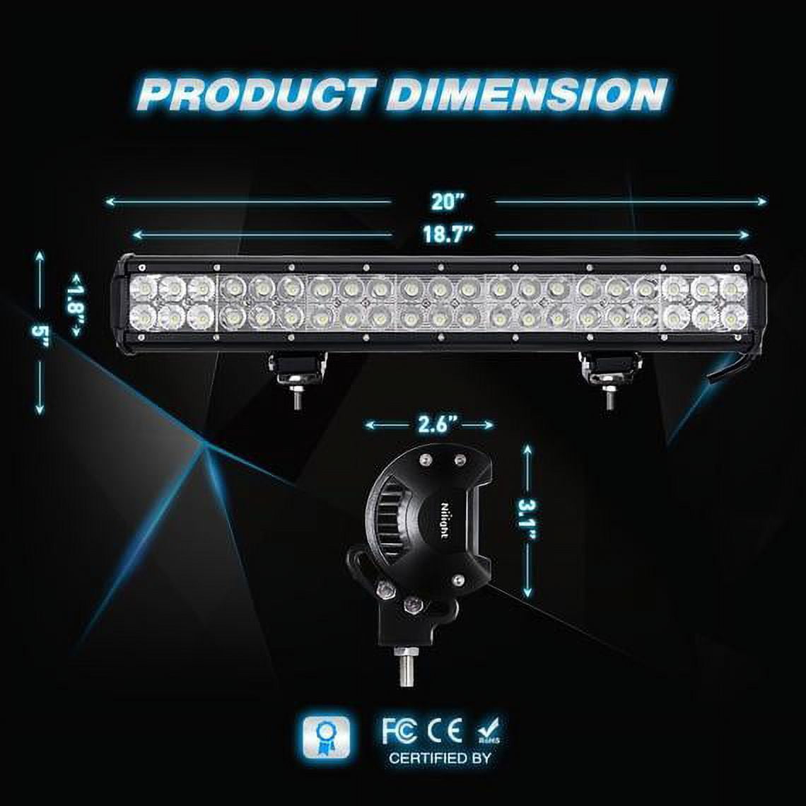 Nilight 20 Inch 6000K LED Fog Light fits SUV/Boat, 12V 126W 1260LM 3 Pieces
