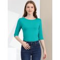 thumbnail image 2 of INSPIRE CHIC T-Shirt Classique Ajusté à Manches au Coude à Encolure Bateau pour Femmes, 2 of 6