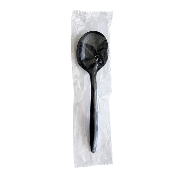 Boardwalk Mediumweight Wrapped Polypropylene Disposable Soup Spoons, Black, 1,000-Count