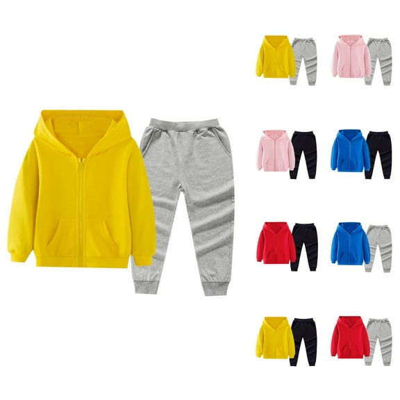 Little Girls Outfits Girl Sets Children Coat Suits For Boys And Girls Autumn And Winter Solid Color Small And Medium Children's Zipper Shirt Pants Two Piece Suit