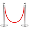 Round Top Stainless Plated Stanchions, Set of 2 Pcs with 1 of 6.5ft Red Velvet Rope, Silver