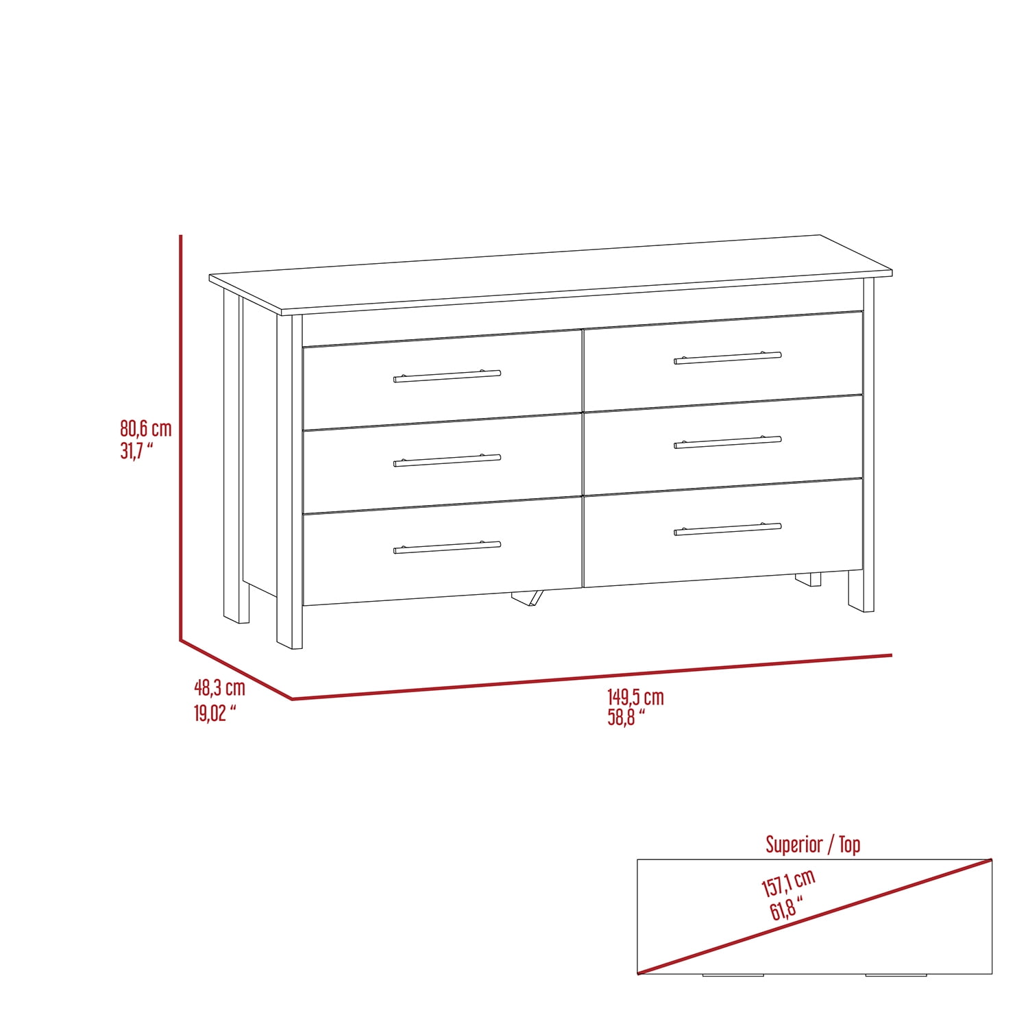Kadyn 6 Drawer Double Nursery Dresser, Chest of Drawers with Four Legs, Storage Cabinet for Living Room, White Sideboard Kadyn 6 Drawer Double Nursery Dresser, Chest of Drawers with Four Legs, Storage Cabinet for Living Room, White Sideboard