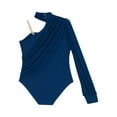 thumbnail image 5 of YUUMIN Kids Girls Long Sleeve One Shoulder Mesh Ballet Dance Leotard Bodysuit Modern Contemporary Dancewear Navy Blue 8, 5 of 6