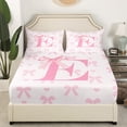 thumbnail image 3 of Pink Bow Bed Sheet Set ,Princess Style Bowknot Love Hearts Girly Fairy Sheets Set,Initial Letter E Chic Romantic Sheet Sets with Deep Pocket,Top Flat Sheet,Twin Size, 3 of 6
